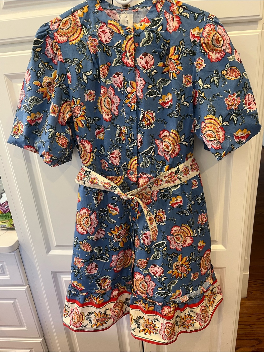 Joie Blue Floral Midi Dress with Pink & Yellow Accents